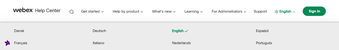 Webex Help Center Language Menu